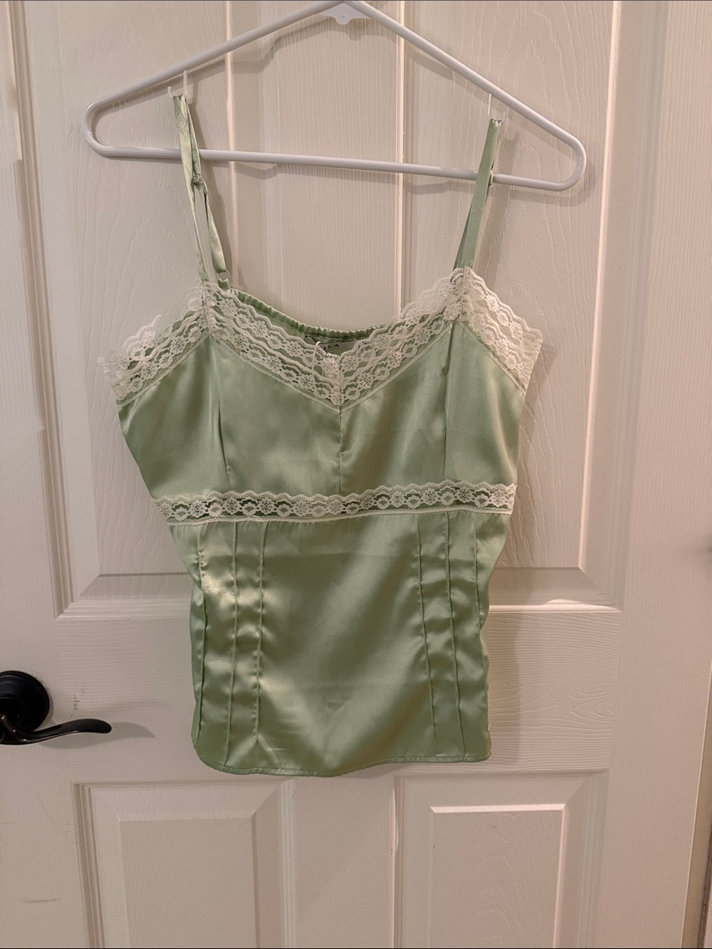 Vintage VILA Satin Lace-Trim Cami Top in Pale Green